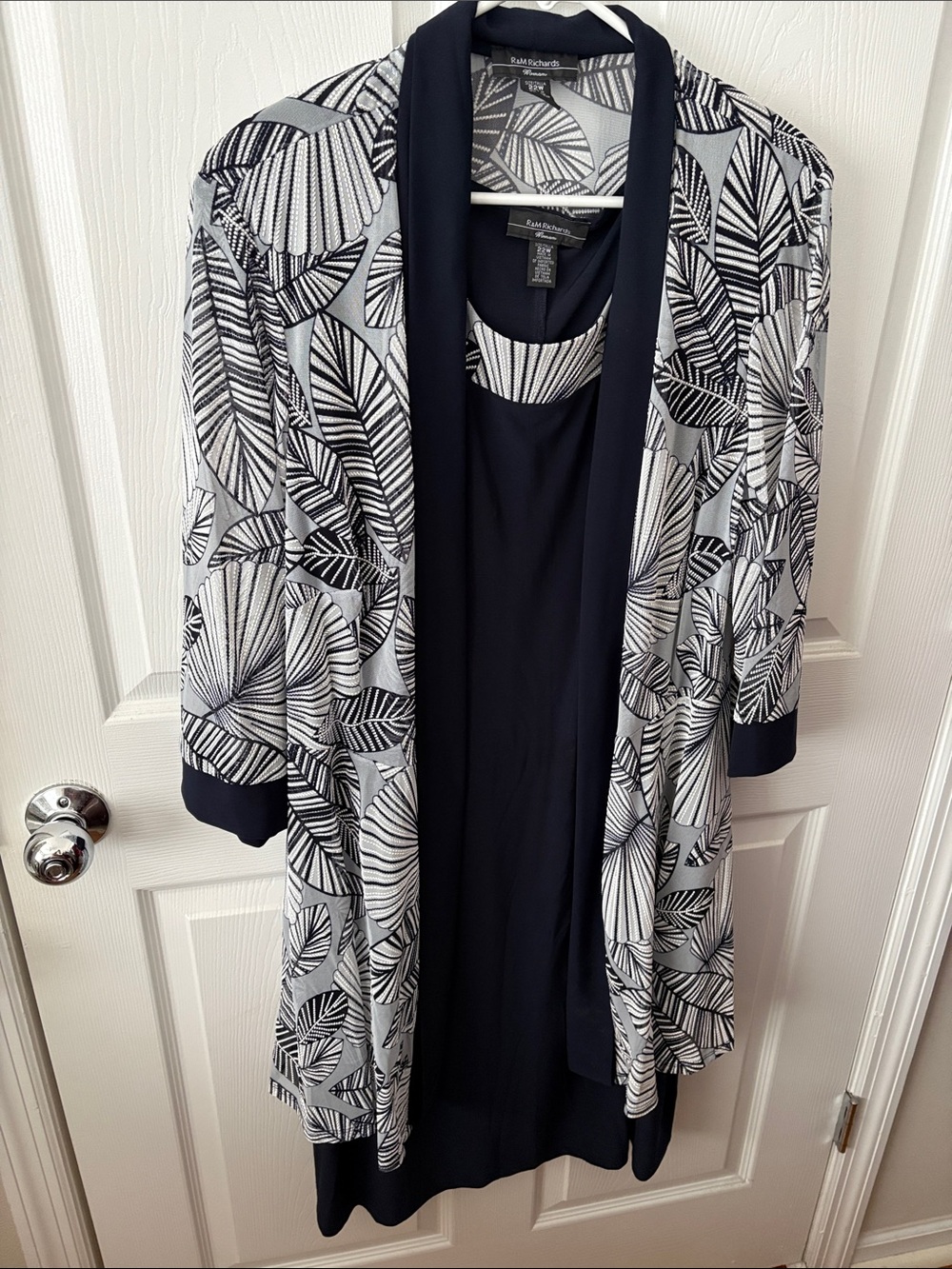 Rafaella Navy Dress with Black & White Leaf Print Jacket 22W
